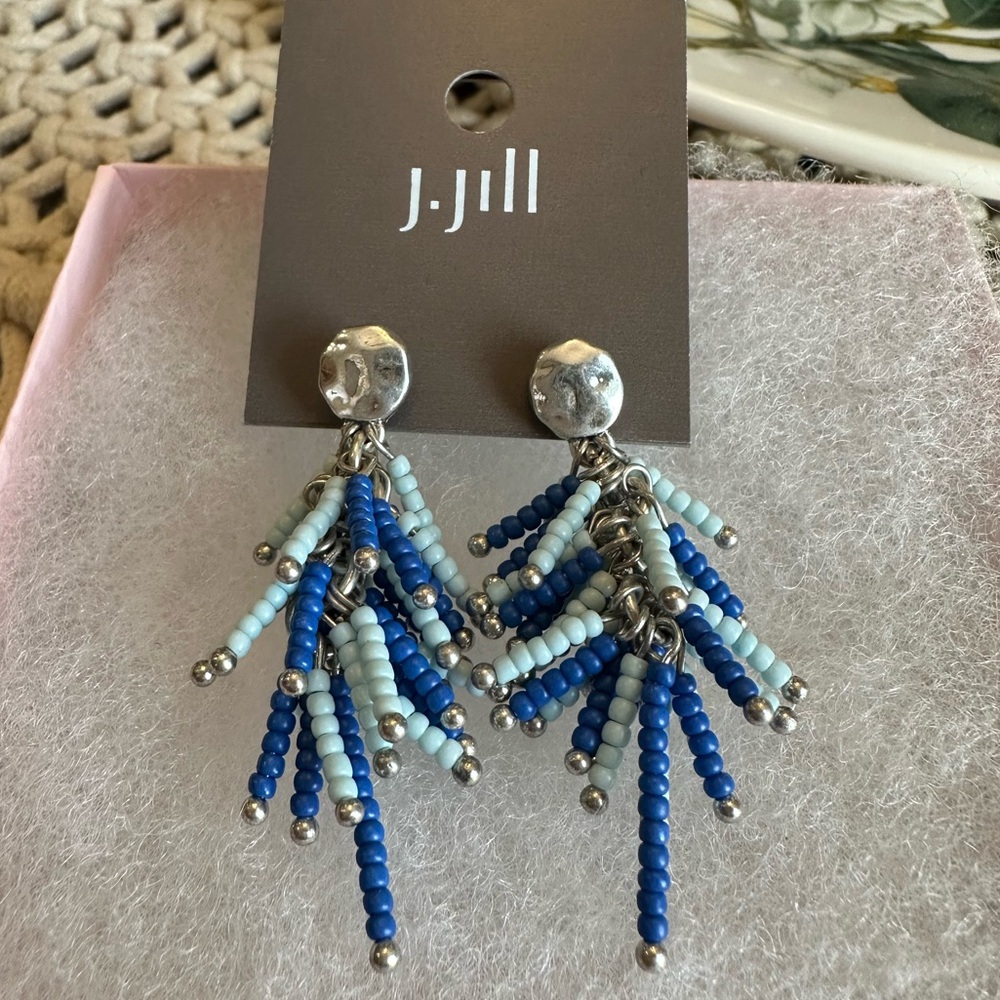 J. Jill Blue Beaded Silver Tone Post Earrings